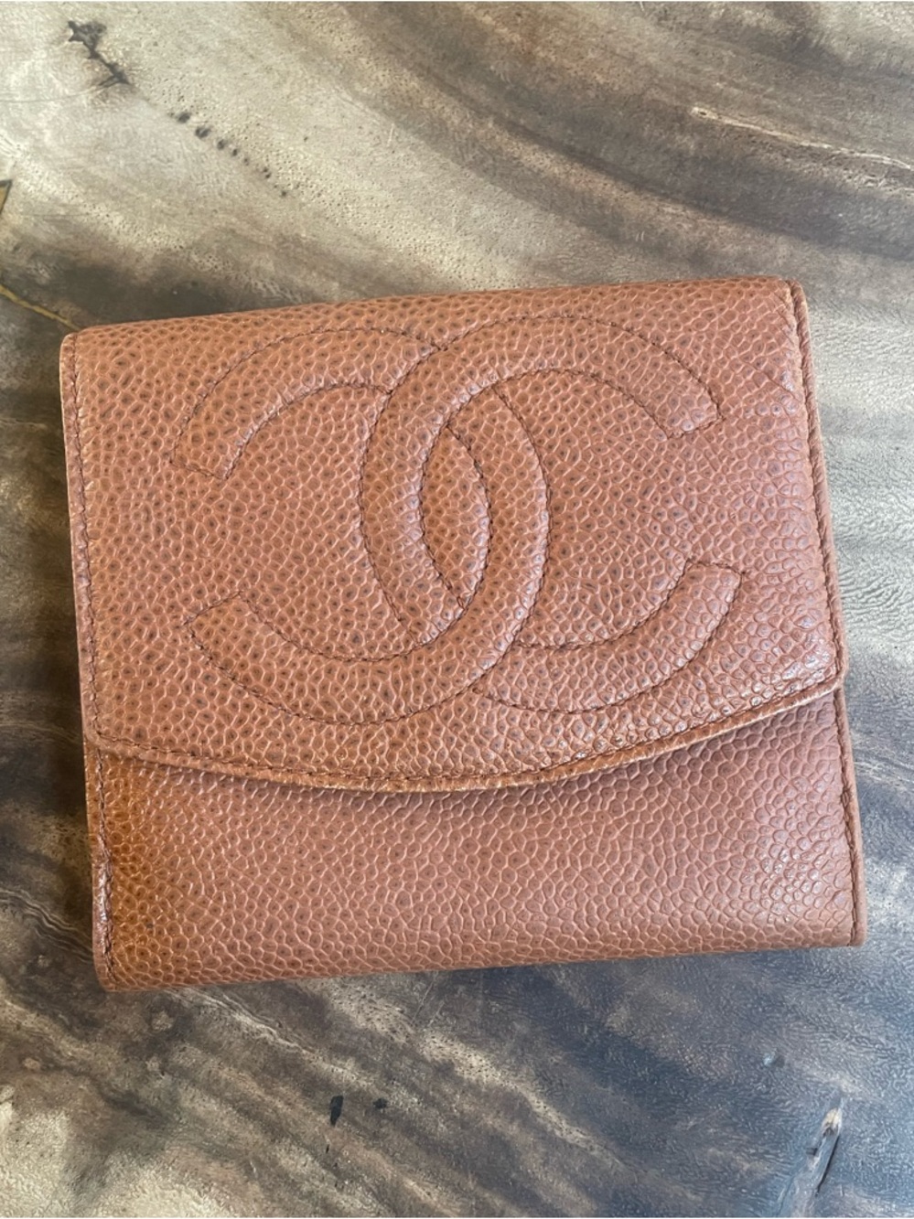Chanel brown caviar compact wallet vintage